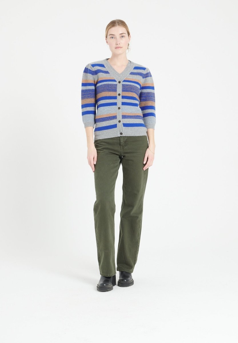 Cardigan col V manches 3/4 femme en cachemire 6 fils multicolore - MIA 11