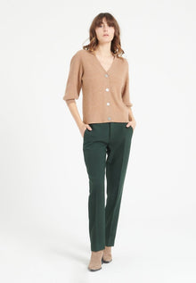 Cardigan col V manches courtes femme en cachemire camel - MIA 13