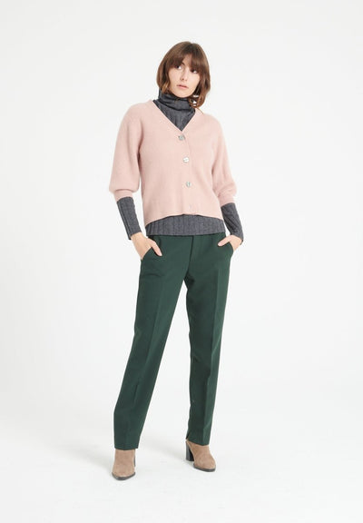 Cardigan col V manches courtes femme en cachemire rose poudré - MIA 13