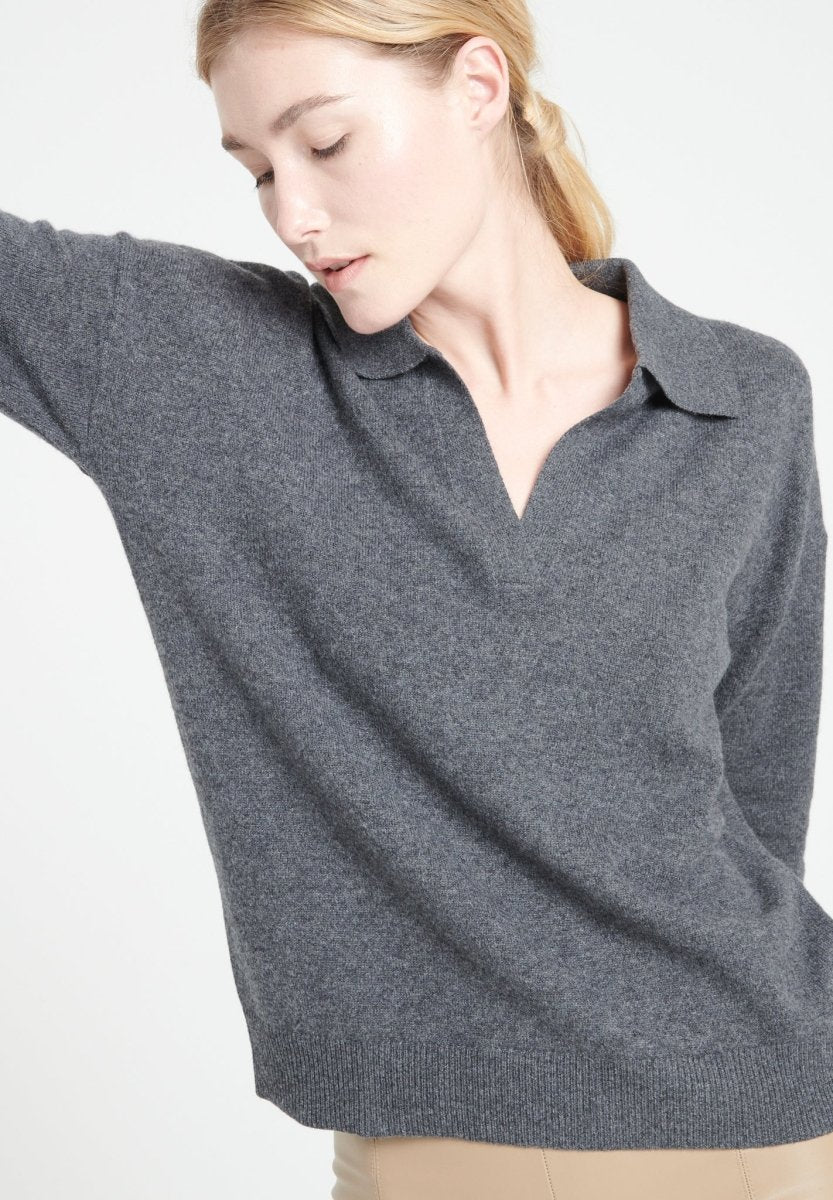 Polo manches longues femme en cachemire gris anthracite - MIA 3