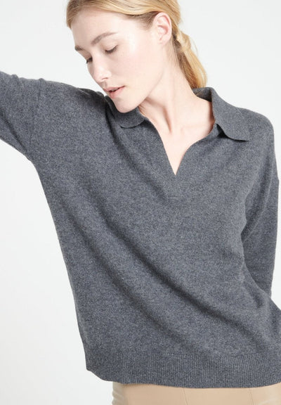 Polo manches longues femme en cachemire gris anthracite - MIA 3