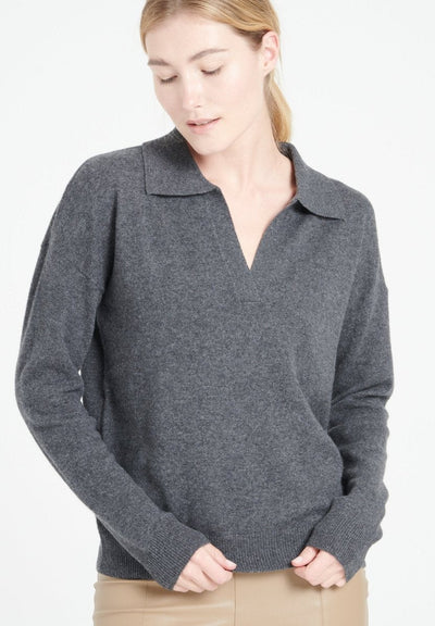 Polo manches longues femme en cachemire gris anthracite - MIA 3