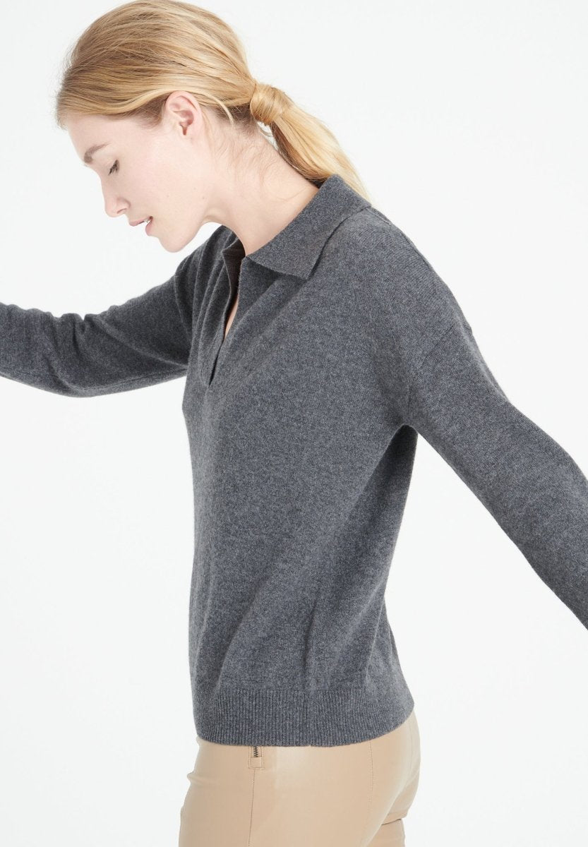 Polo manches longues femme en cachemire gris anthracite - MIA 3