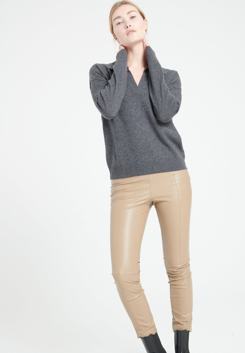 Polo manches longues femme en cachemire gris anthracite - MIA 3