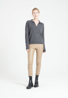 Polo manches longues femme en cachemire gris anthracite - MIA 3