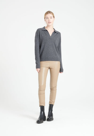 Polo manches longues femme en cachemire gris anthracite - MIA 3