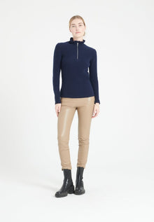 Pull col falbala zippé femme en cachemire bleu marine - MIA 4