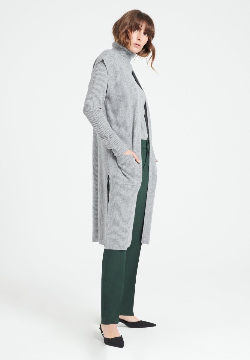 Gilet long sans manches femme en cachemire gris clair - MIA 6
