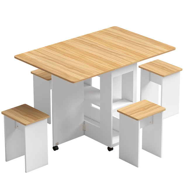 Ensemble table salle à manger pliante avec 4 chaises, table de cuisine avec chaises pour 4 personnes, roulettes, chêne Aosom