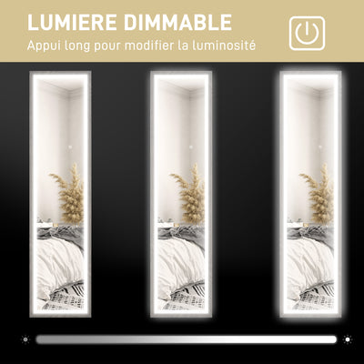 Grand miroir pleine longueur, miroir mural ou sur pied rectangulaire, 40 x 160 cm avec éclairage LED 3 couleurs, gris