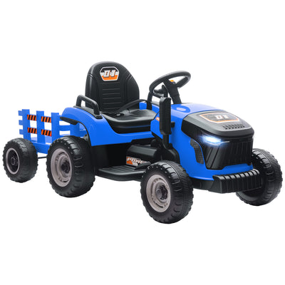 Tracteur électrique enfants avec remorque amovible, voiture électrique enfants, télécommande 2,4G, 139x58x55cm, bleu