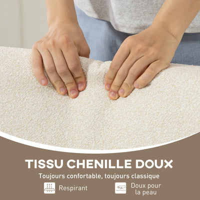 Fauteuil salon en chenille, fauteuil chambre confortable, coussin épais, assise rembourrée, 72 x 73,5 x 81 cm, crème