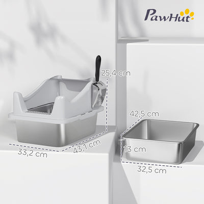 Bac à litière en acier inoxydable, maison de toilette pour chat, bords hauts, nettoyage facile, 43,1x33,2x25,4cm, gris