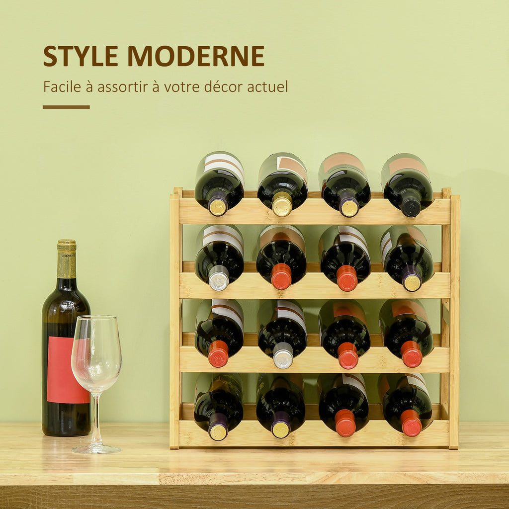 Range-bouteilles casier porte-bouteilles en bois de bambou 4 niveaux 16 bouteilles 43 x 23,5 x 38 cm bois naturel