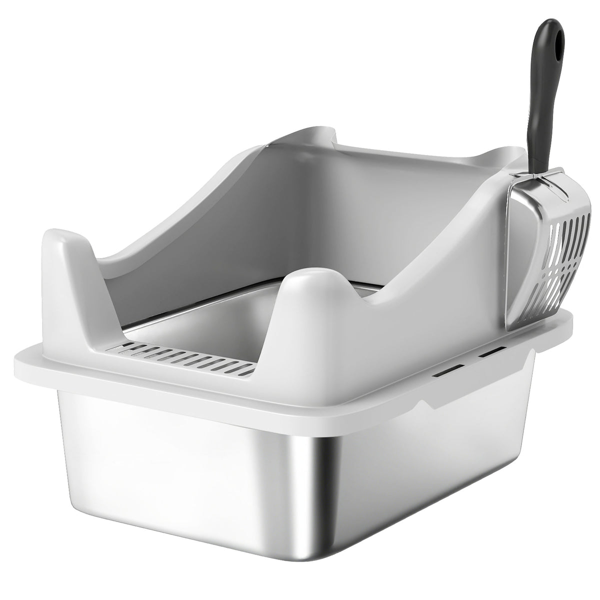Bac à litière en acier inoxydable, maison de toilette pour chat, bords hauts, nettoyage facile, 43,1x33,2x25,4cm, gris