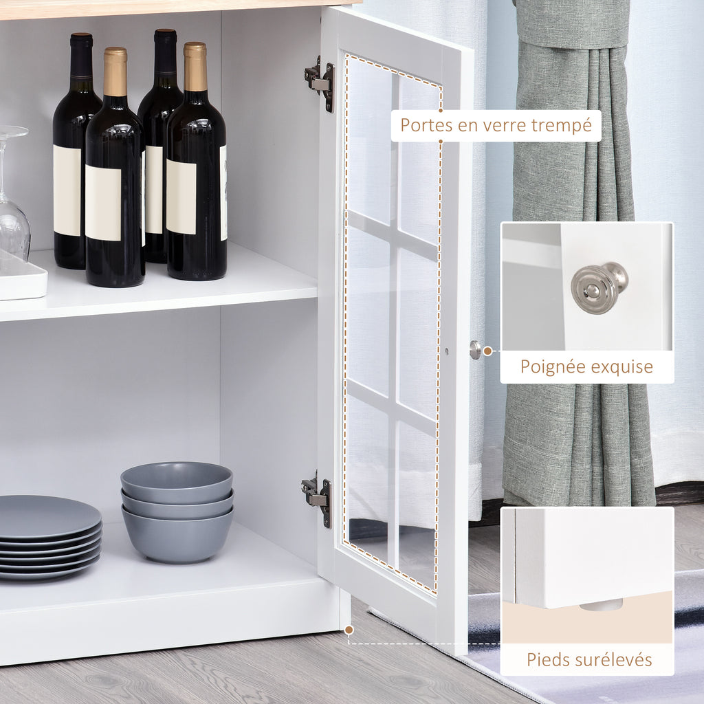 Buffet cuisine, meuble cuisine rangement haut, meuble de rangement avec plan de travail, 3 portes vitrées, 2