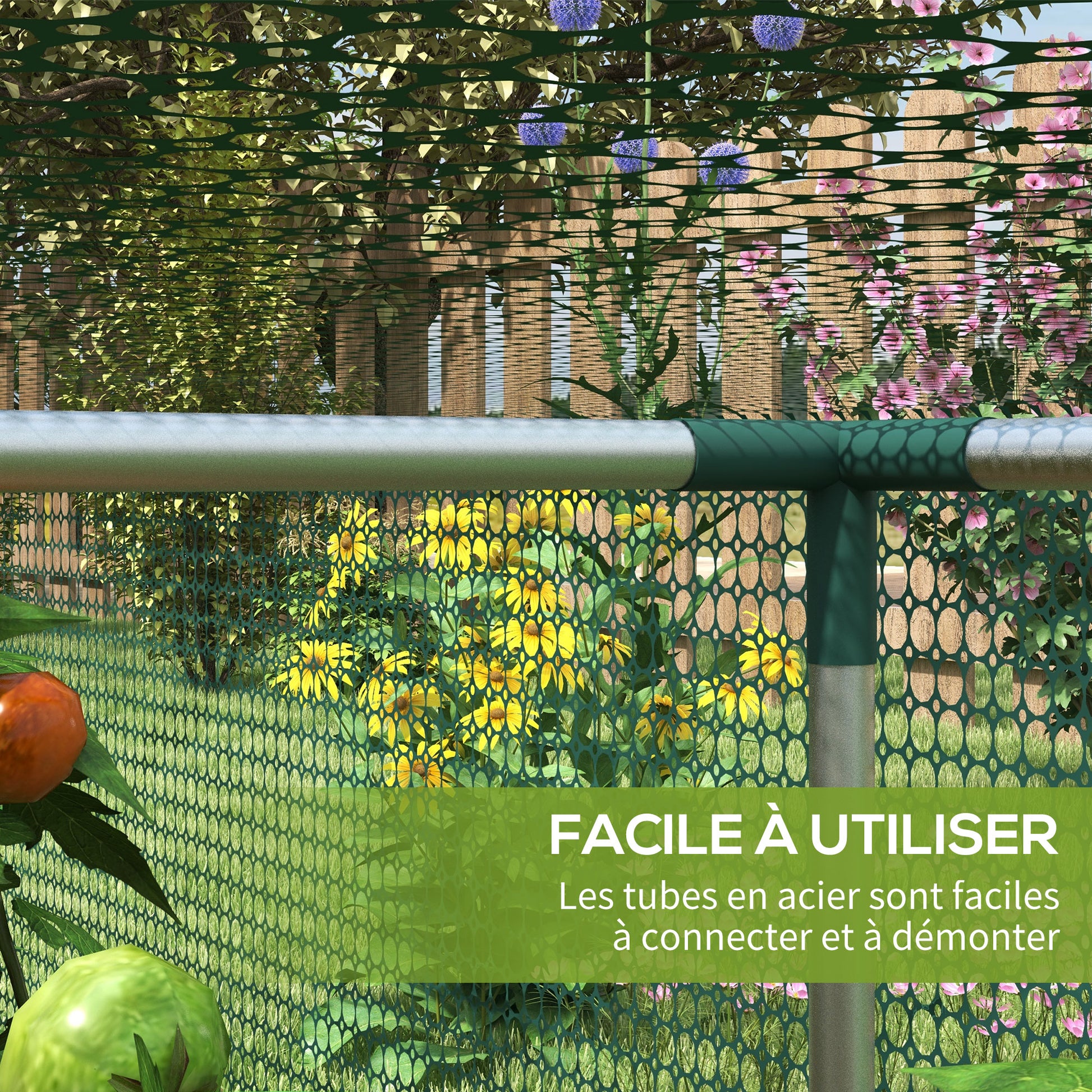 Serre de jardin serre à tomates filet protection porte zippée enroulable HDPE, dim. 125L x 248l x 62,5H cm