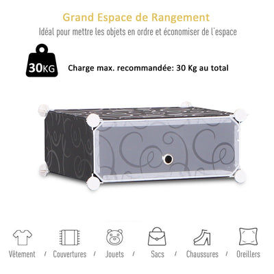 Armoire à Chaussures Modulable Range Chaussures L 95 x l 37 x H 160 cm 14 Cubes rectangulaires et 2 Grands Cubes Noir et Blanc en plastique