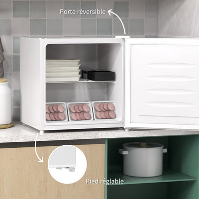 Mini congélateur Température Réglable de -14 à -24°C Compact 35L - étagère Amovible - Porte réversible Classe E Blanc