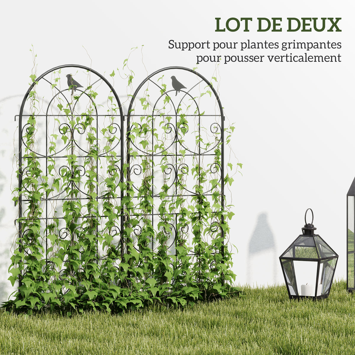 Support pour plantes grimpantes avec oiseaux lot de 2 treillis de jardin pour légume vigne fleur métal 50 x 120 cm noir