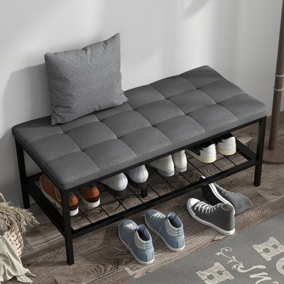 Banc à chaussures avec coussin rembourré et étagère de rangement, banc d'entrée pour couloir, chambre, 90x41x40cm, gris