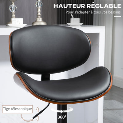 Lot de 2 chaises de bar tabouret hauteur réglable revêtement synthétique 53 x 52 x 92-112 cm noir