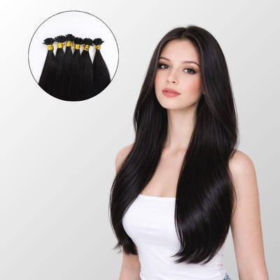 Natural Black (1B) I-Tip Hair Extensions (50g-100g)