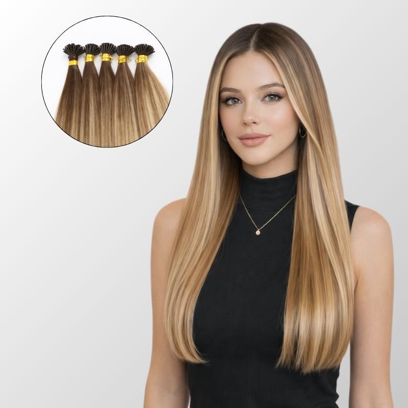 Natural Blonde Balayage (6.2/6C+60C) I-Tip Hair Extensions (50g-100g)