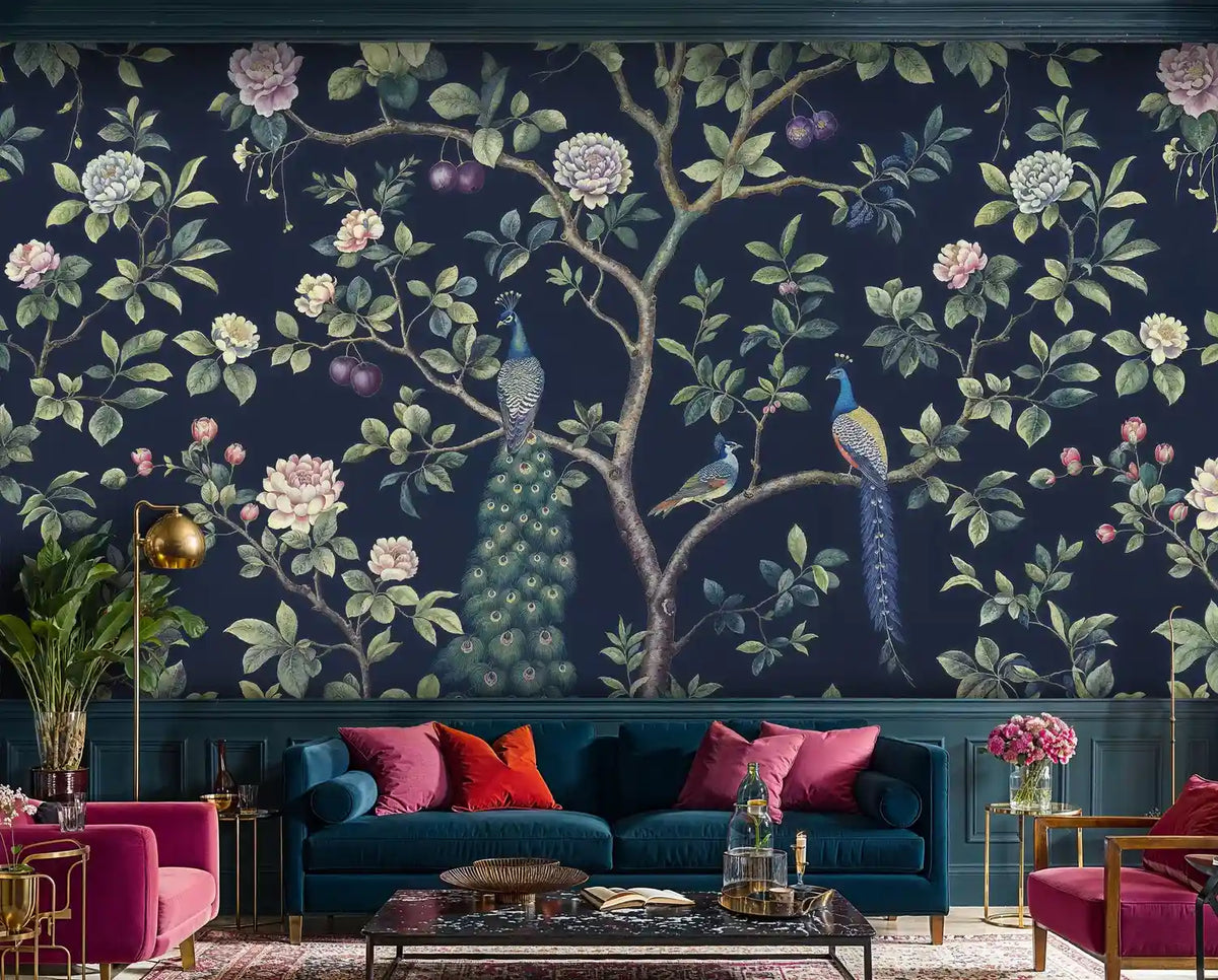 Peacock Garden Botanical Wall Mural