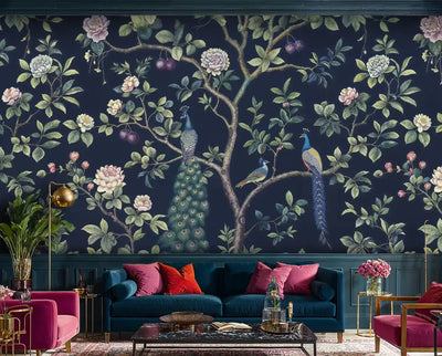 Peacock Garden Botanical Wall Mural