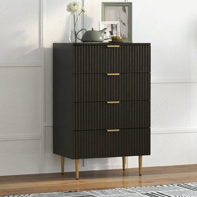 Commode 4 tiroirs commode chambre meuble de rangement moderne avec poignées et pieds dorés, dim. 60 x 40 x 96 cm, noir