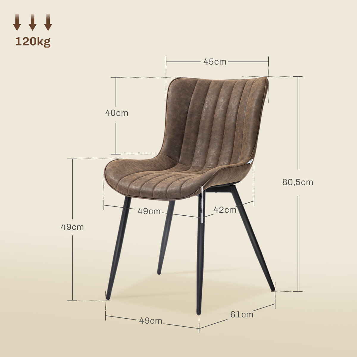 Lot de 2 chaises de salle à manger design moderne et capitonné pour salon, salle à manger, chambre à coucher, marron