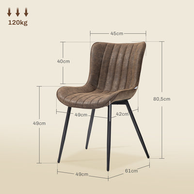 Lot de 2 chaises de salle à manger design moderne et capitonné pour salon, salle à manger, chambre à coucher, marron