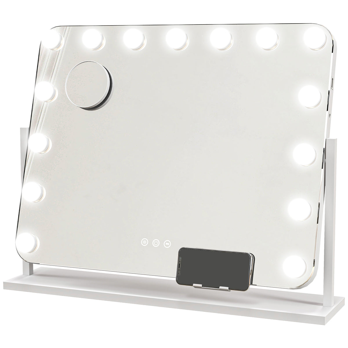 Miroir maquillage lumineux LED intensité réglable miroir grossissant port de charge USB, rotation à 360° 63 x 50 cm