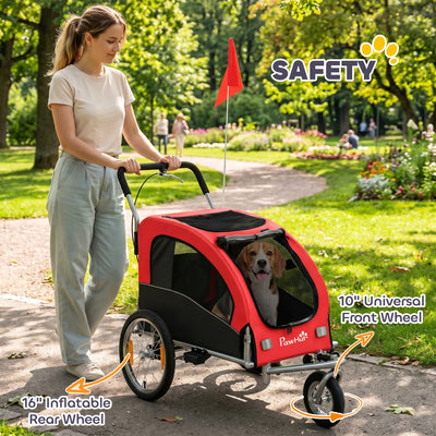 Remorque Vélo Chien 2-en-1 pour Chien Moyen avec Suspension, Pneus à Dégagement Rapide, Réflecteurs, 160x71x101cm, Rouge