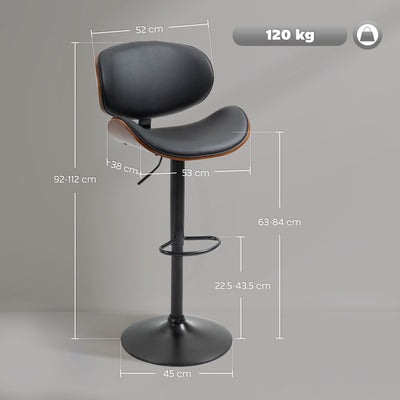 Lot de 2 chaises de bar tabouret hauteur réglable revêtement synthétique 53 x 52 x 92-112 cm noir