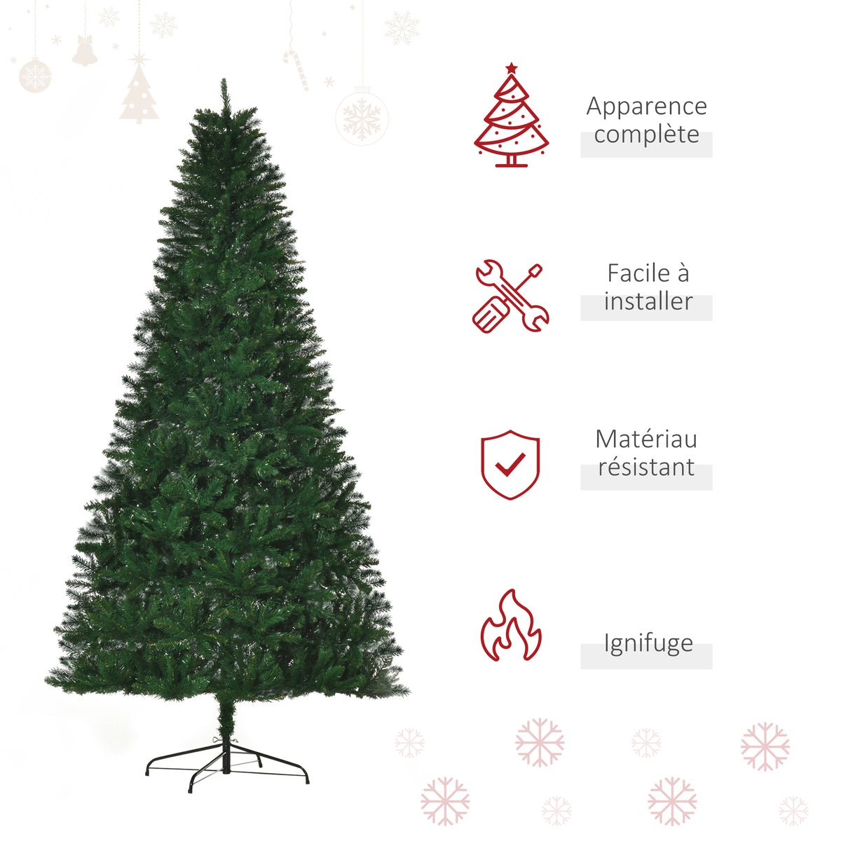 Sapin de Noël Artificiel 240H cm 1499 Branches épines Imitation Nordmann Grand réalisme Vert Aosom