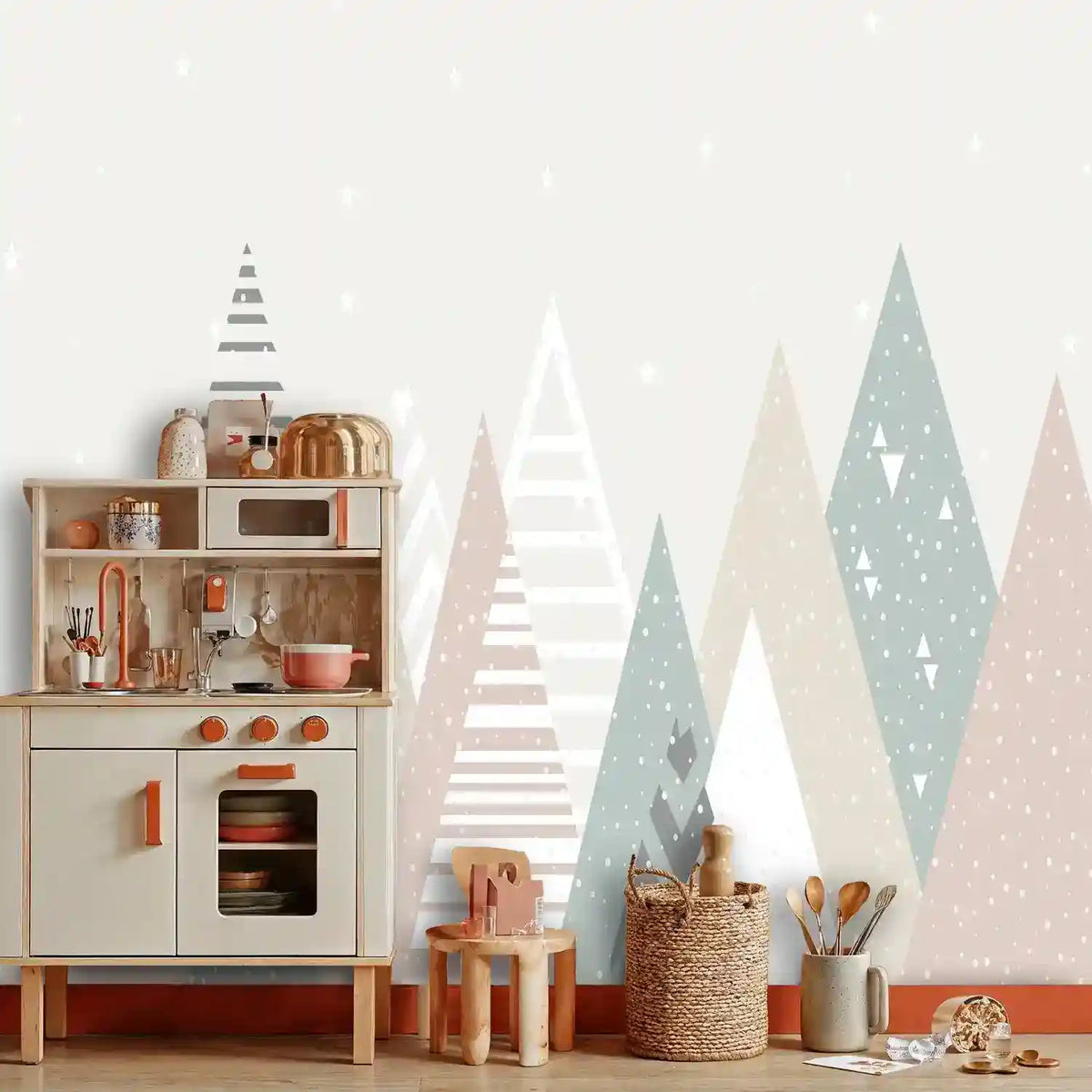 Scandinavian Snowy Forest Kids Wallpaper