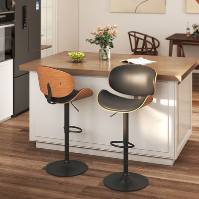 Lot de 2 chaises de bar tabouret hauteur réglable revêtement synthétique 53 x 52 x 92-112 cm noir
