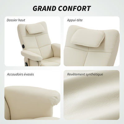 Fauteuil massant avec repose-pied, dossier inclinable jusqu'à 135°, coffre de rangement, télécommande
