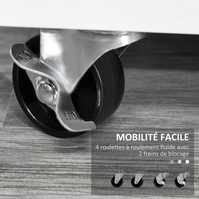 Support d'imprimante à 2 tiroirs meuble de rangement sur roulettes étagères ouvertes et placard, 100 x 35 x 65 cm, blanc