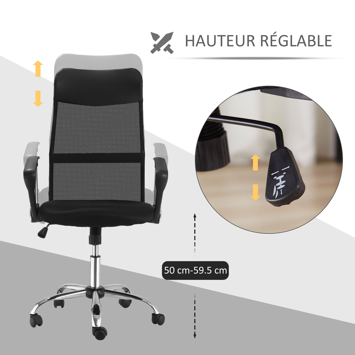 Fauteuil de bureau manager grand confort dossier ergonomique hauteur assise réglable pivotant tissu maille noir