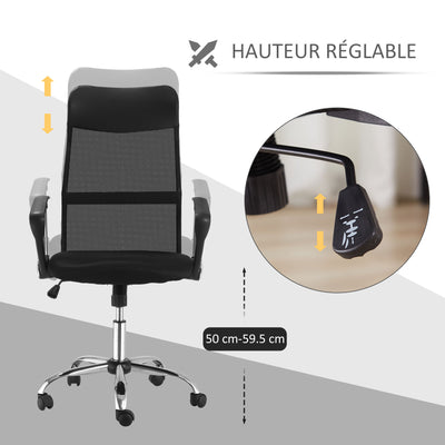 Fauteuil de bureau manager grand confort dossier ergonomique hauteur assise réglable pivotant tissu maille noir