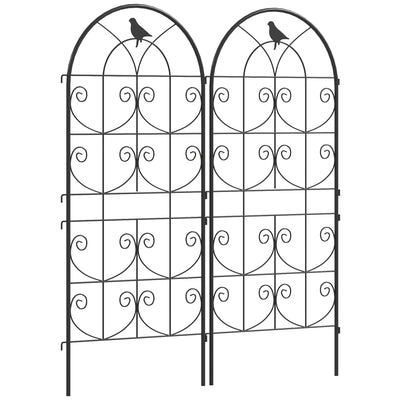 Support pour plantes grimpantes avec oiseaux lot de 2 treillis de jardin pour légume vigne fleur métal 50 x 120 cm noir