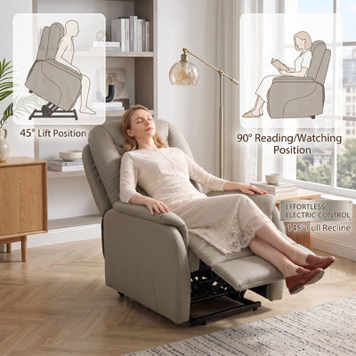 Fauteuil Releveur Électrique Massage Vibration et Chaleur, Fauteuil Relax Électrique en PU, Dossier Inclinable, Gris
