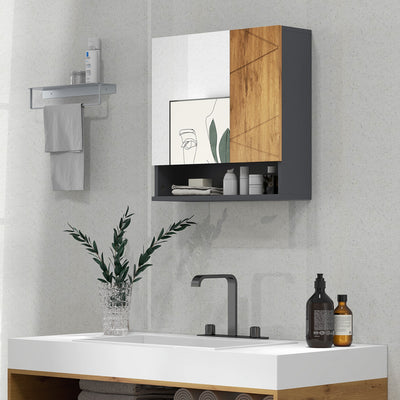 Armoire murale miroir de salle de bain placard de rangement 2 portes 55 x 17 x 55 cm naturel gris foncé