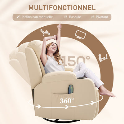 Fauteuil de Massage et Relaxation Chauffant 360° pivotant inclinable manuellement Repose-Pied télécommande