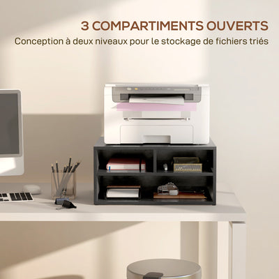 Organiseur bureau aspect noir avec 3 compartiments fournitures support d'imprimante 47 x 40 x 22,5 cm