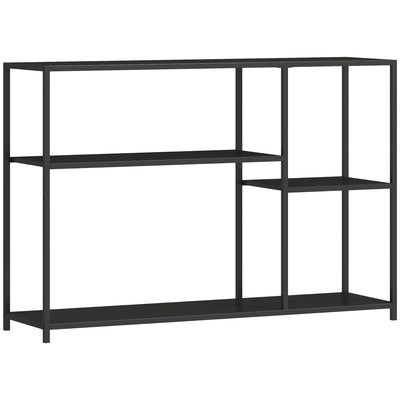 Console meuble étroite à 4 niveaux style industriel cadre en acier, 110 x 30 x 75 cm, noir