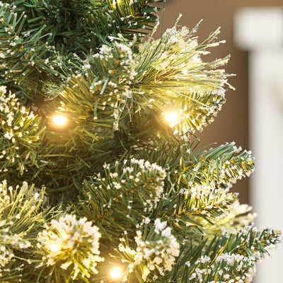Sapin de Noël artificiel 60 cm, mini arbre de Noël de table floqué avec 35 LED, pommes de pin, fonctionne à piles, vert